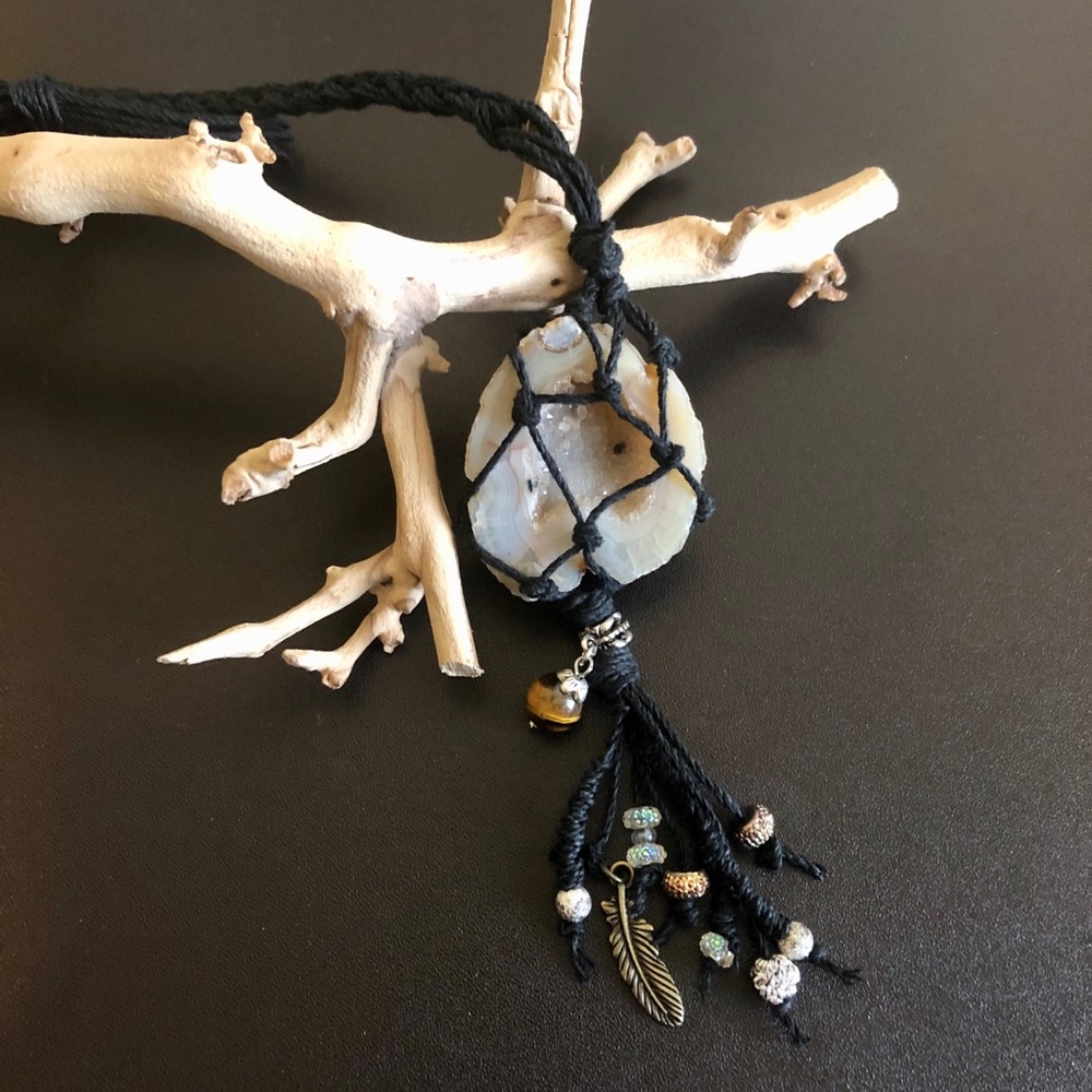 Spirit Quartz Geode Gemstone Necklace / Car Charm